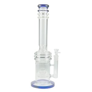 Straight Tube Glass Bong With Color Base  (C1580-Dark Blue