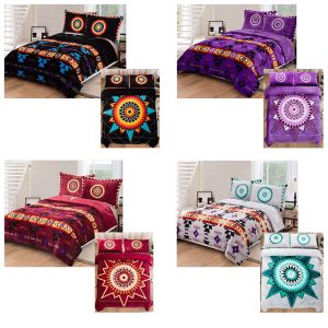 King Size Star Design Reversible Sherpa Lined 3 Pcs Blanket - (0267)