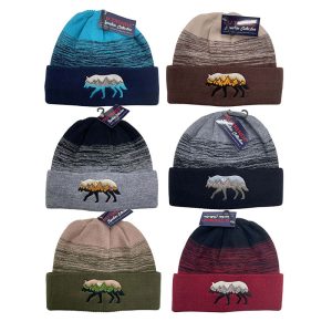 Embroidered Logo Jacquard Stripe Beanie - Wolf