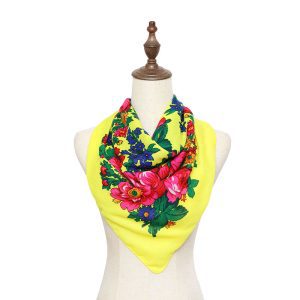 30" x 30" Metallic - Kokum Floral Printed Scarf (CD-Scarf-1-30 Metallic Neon Yellow)