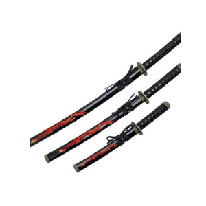 39" Dragon Print Samurai Sword 3pcs Set w/ stand Style 1-Black (T60084BK)