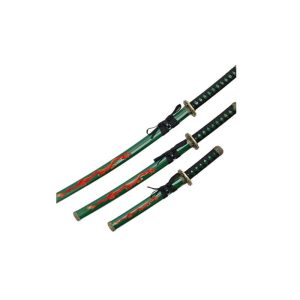 39" Dragon Print Samurai Sword 3pcs Set w/ stand Style 1-Green (T60084GN)