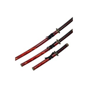 39" Dragon Print Samurai Sword 3pcs Set w/ stand Style 1-Red (T60084RD)