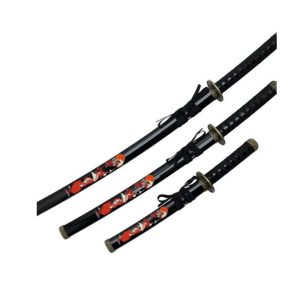 39" Dragon Print Samurai Sword 3pcs Set w/ stand Style 2-Black (T60085BK)
