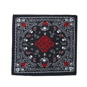 Leaf Bandana (ST009-Black with Skull and Roses Mandala design)