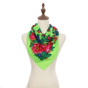30" x 30" Metallic - Kokum Floral Printed Scarf (CD-Scarf-1-30 Metallic Neon Green)