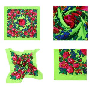 30" x 30" Non-Metallic - Kokum Floral Scarf (CD-Scarf-1-30 Non-Metallic Neon Green)