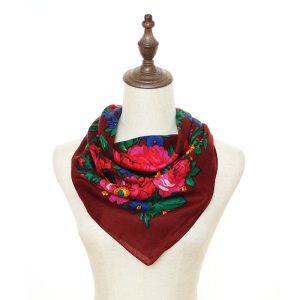 30" x 30" Metallic Kokum Floral Scarf (CD-Scarf-1-30 Metallic Wine)