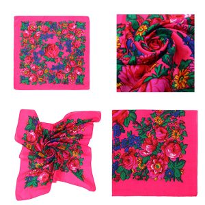 30" x 30" Non-Metallic -  Kokum Floral Scarf (CD-Scarf-1-30 Non-Metallic Hot Pink)