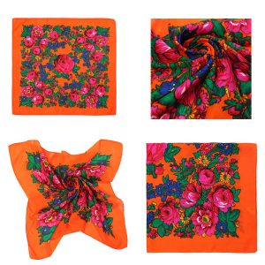 30" x 30" Non-  Metallic- Kokum Floral Scarf (CD-SCARF-1-30 Non-Metallic Orange)