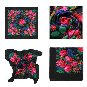 30" x 30" Non-Metallic Kokum Floral Scarf (CD-Scarf-1-30 Non-Metallic Black)