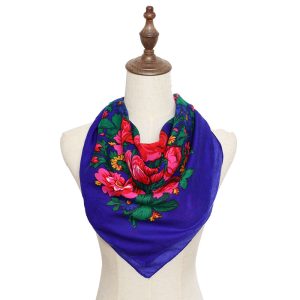 60" x 60" Metallic Kokum  Floral Scarf (CD-Scarf-1-60 Metallic Royal Blue)