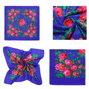 30" x 30" Non Metallic - Kokum Floral Printed Scarf (CD-Scarf-1-30 Non-Metallic Royal Blue)
