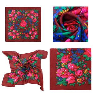 30" x 30" Non-Metallic -  Kokum Floral Scarf (CD-Scarf-1-30 Non-Metallic Burgundy)