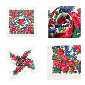 30" x 30" Non-Metallic Kokum Floral Scarf (CD-Scarf-1-30 Non-Metallic White)