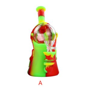 7" Bottle Shape Silicon Bong, Red/Green Mix Color-  SKMJ-160 A
