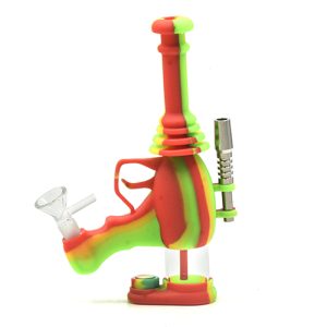 8.5" Cosmic Laser Gun Deign Silicone Bong Red/Green Color - SKMJ-173 A