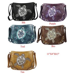 Embroidered Turtle Faux Leather Purse - 24112