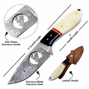 9"Horn &long Bone Handle Damascus Knife