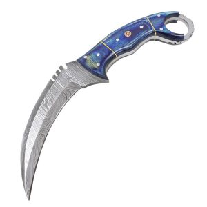 9" Blue Wood Handle Skinner with Fire Starter