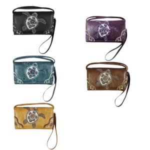 Turtle - Embroidered Faux Leather Clutch - 24232