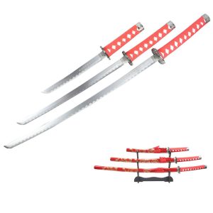 3 PC RED SWORD SET, SOLID CIRCLE DESIGN - 9953