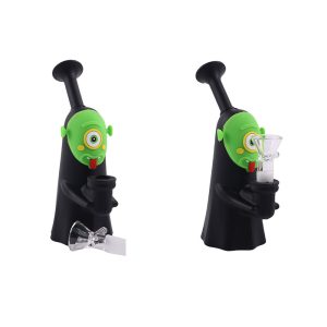 3" Silicone Black Colored Alien Face Bong - SMKE-090-Green